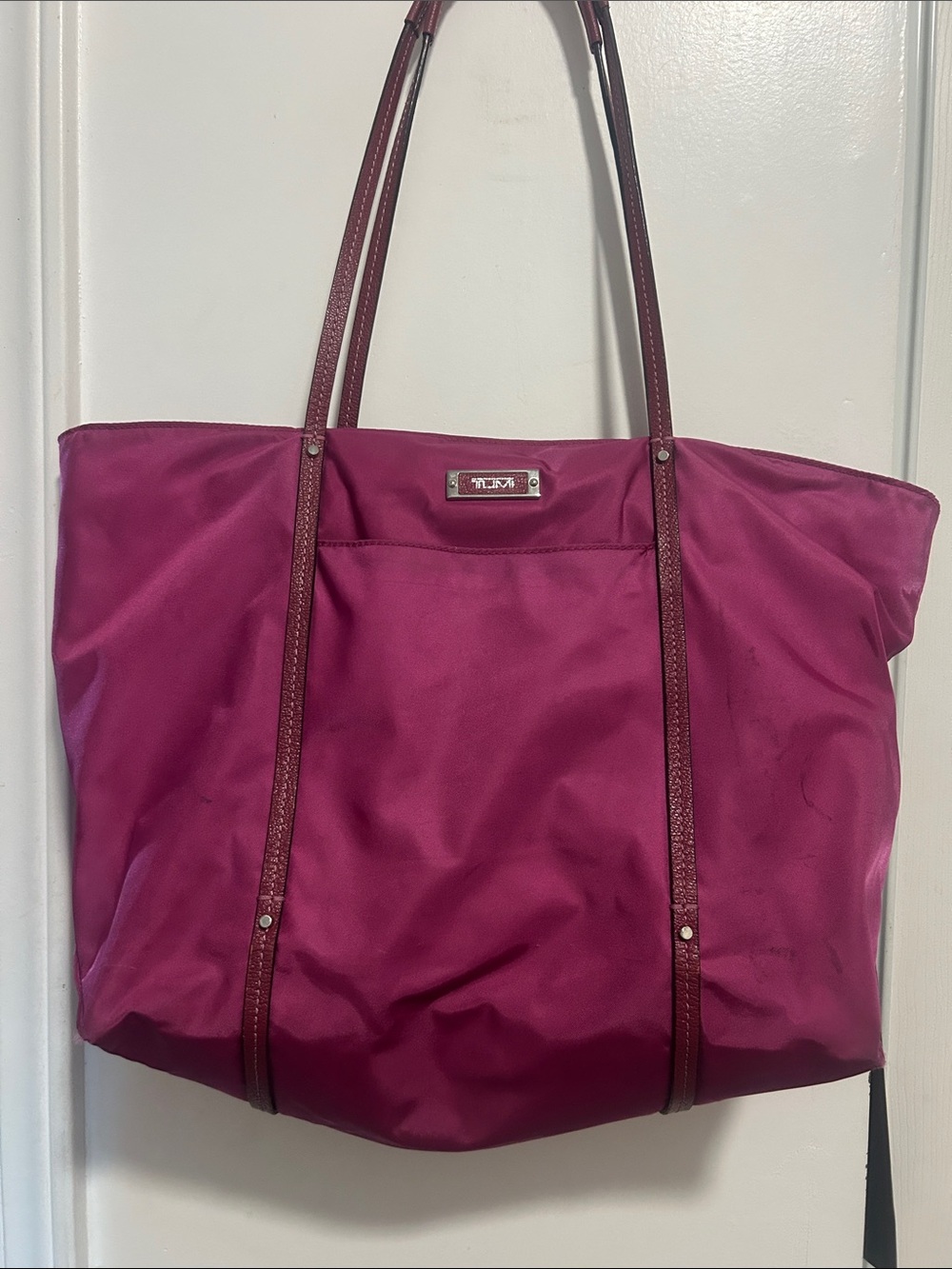 Tumi Magenta Nylon Tote with Leather Trim